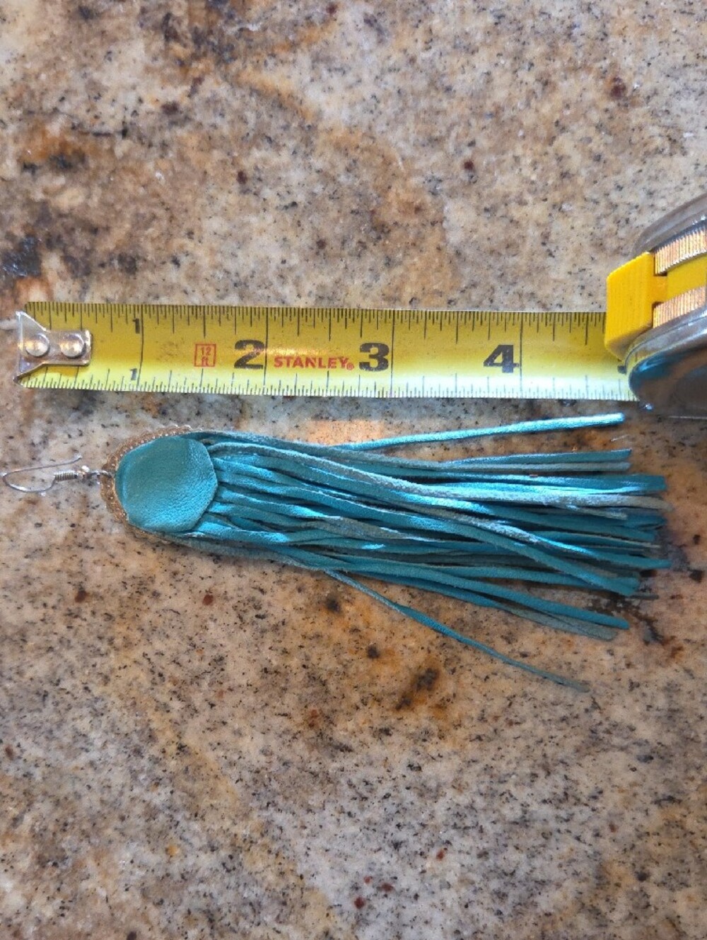 Turquoise Color Fringe Leather Drop Earrings - Unknown Brand-Vintage - Picture 4 of 4